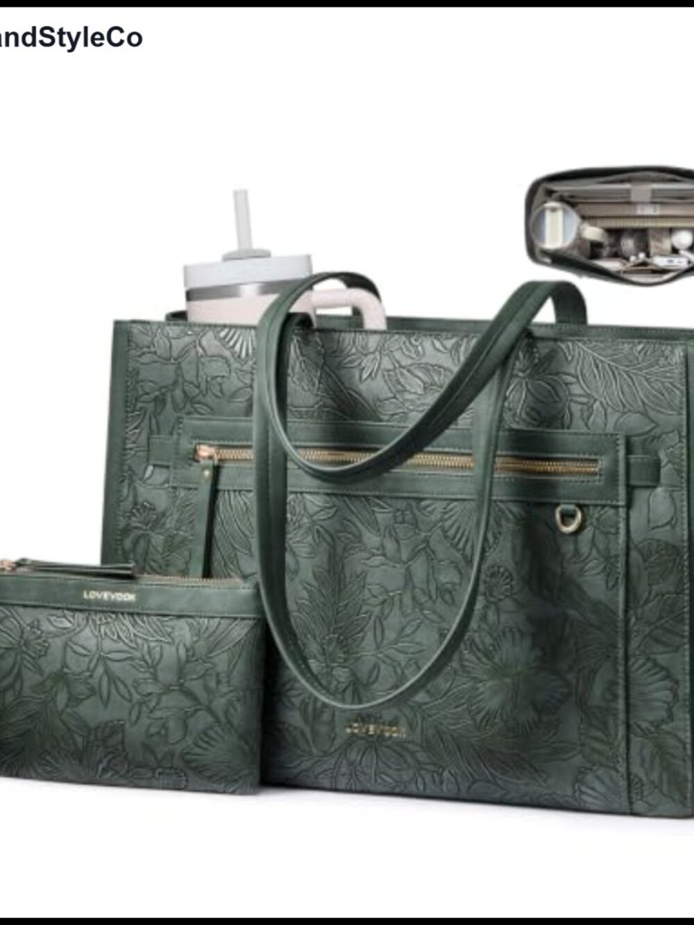 Faux Leather Laptop Tote Bag for Women 15.6 Inch Work Computer Bag